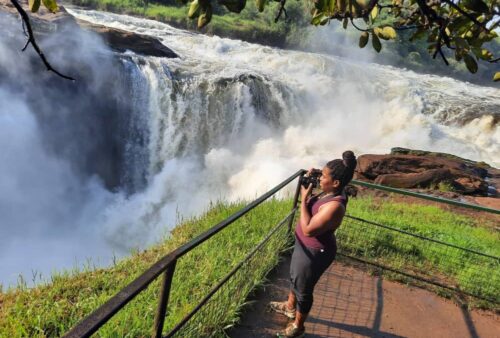 murchison Falls waterfall in Uganda with powerful Nile river flow